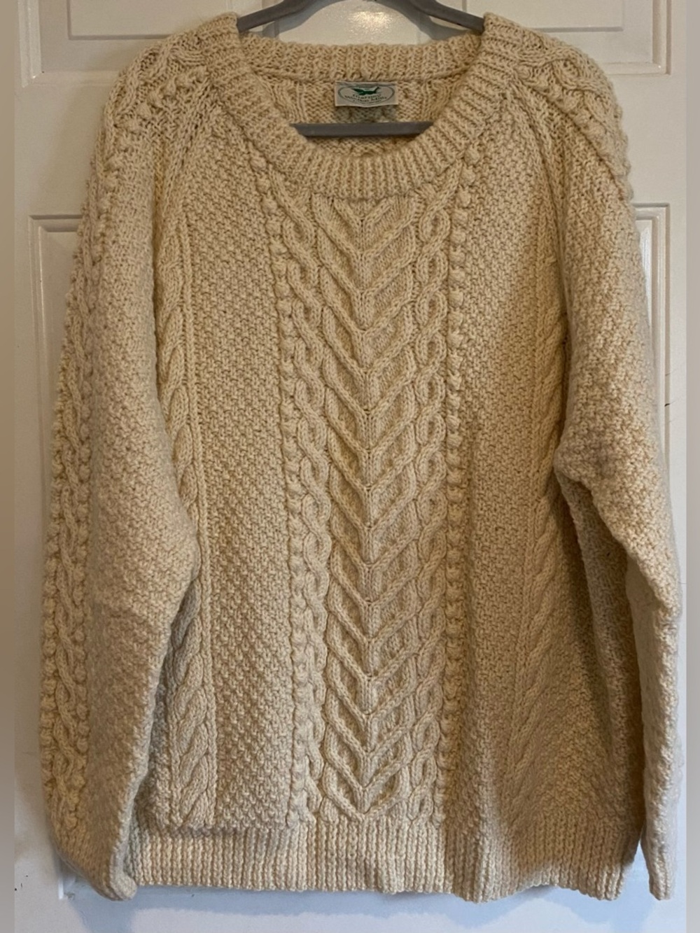 Blarney Woolen Mills Cream Cable Knit Sweater Pullover Women’s Size L/XL Ireland